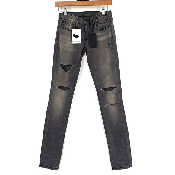 R-13 Women Low Rise Skinny Jeans Size 25 Distressed Grunge Punk Gray Stretch NWT - Picture 1 of 9